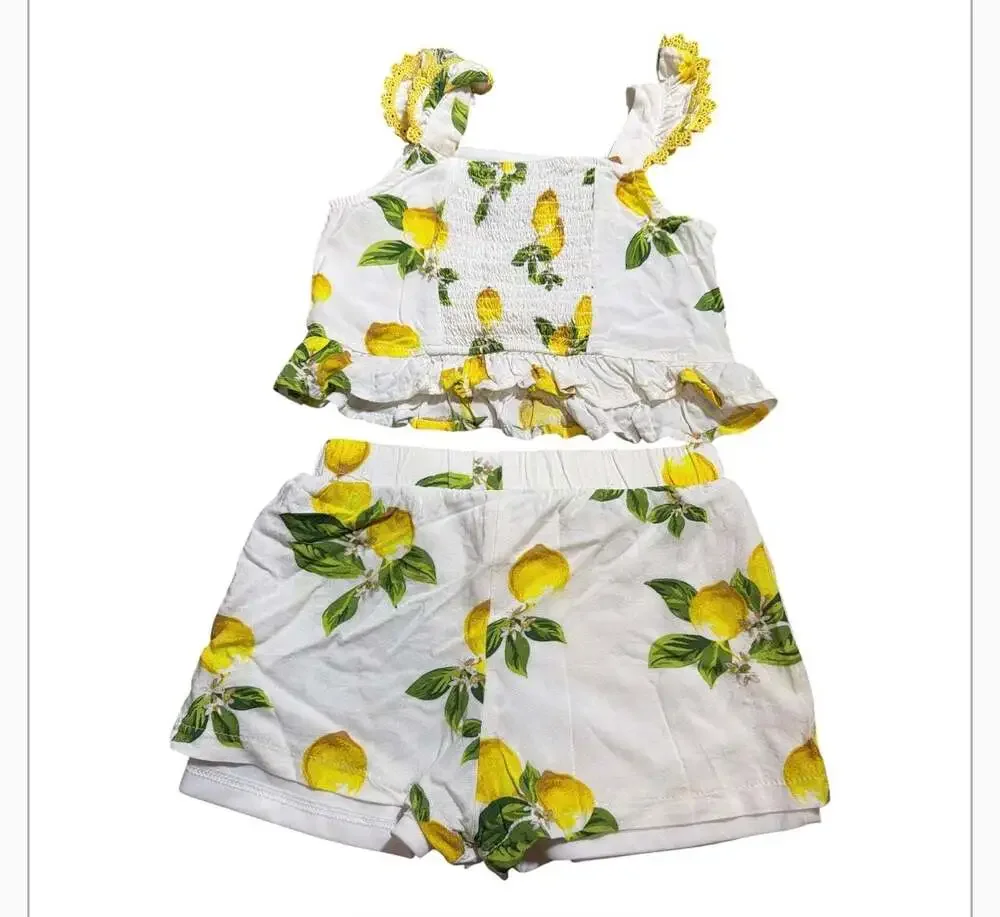 Rare Editions Infant Girl's 2-Piece Lemon Print Ruffle Top and Shorts Set